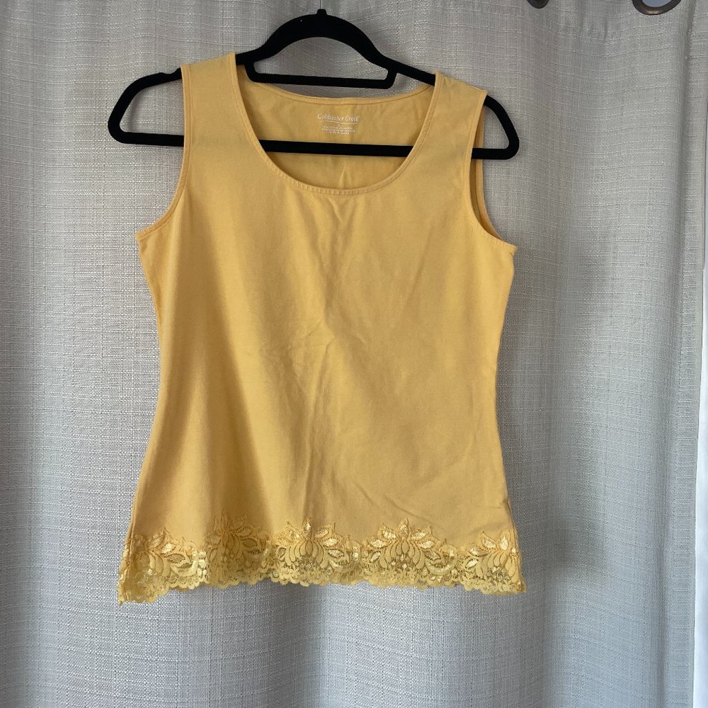 NWOT Coldwater Creek Lace Tank Tee in Butter Yellow